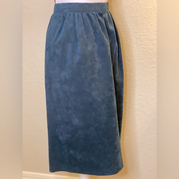 Suede Skirt in a Rich Sapphire Blue. Ultrasuede. Tailored, Soft Shirred Waist. - Picture 2 of 3